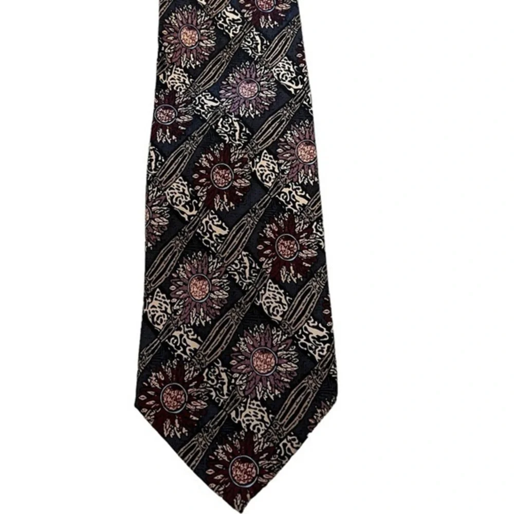 The British Museum Floral Mixed Print Silk Tie, Blue Gold & Purple